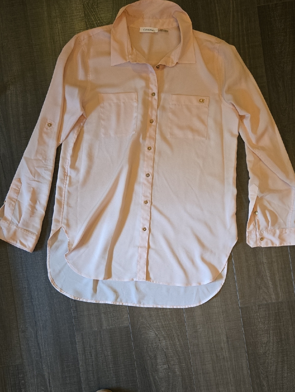Calvin Klein Pale Pink Long-Sleeve Button Front Blouse